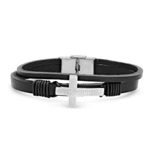 Load image into Gallery viewer, Stainless Steel Our Father Prayer Leather Bracelet and Dog Tag Pendant
