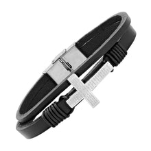 Load image into Gallery viewer, Stainless Steel Our Father Prayer Leather Bracelet and Dog Tag Pendant
