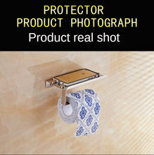 将图片加载到图库查看器，Stainless Steel Toilet Paper Holder Bathroom Wall Mount Paper Phone Holder Shelf Towel Roll Shelf Accessories Bathroom Tissue Roll Holder With Phone Shelf Stainless Steel Tissue Paper Dispenser Brushed Finished Wall Mount
