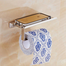 将图片加载到图库查看器，Stainless Steel Toilet Paper Holder Bathroom Wall Mount Paper Phone Holder Shelf Towel Roll Shelf Accessories Bathroom Tissue Roll Holder With Phone Shelf Stainless Steel Tissue Paper Dispenser Brushed Finished Wall Mount
