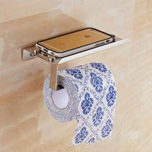 Load image into Gallery viewer, Stainless Steel Toilet Paper Holder Bathroom Wall Mount WC Paper Phone Holder Shelf Towel Roll shelf Accessories Toilet Paper Holder With Phone Shelf Aluminum Bathroom Accessories Tissue Roll Dispenser Storage Rack, Wall Mounted Modern Paper Towel Adapter
