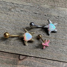 Load image into Gallery viewer, White Synthetic Opal Gold Tone Heart Starfish Nautical Belly Ring
