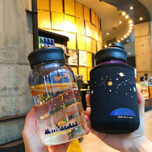 Load image into Gallery viewer, Starry Sky Gradient Glass Water Bottle With Protective Bag Cute Fashion Leak Proof Water Cup for Girls Sport Drink Bottles  Creative Glass Water Bottle Portable Outdoor Sport Water Bottles
