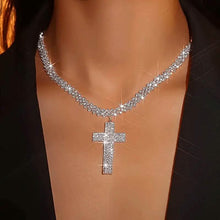 Load image into Gallery viewer, Sterling Silver 925 Luxury Cross Pendant Necklace with Multi-Layer Zircon and Sparkling Rhinestones
