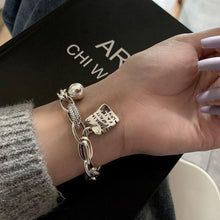 将图片加载到图库查看器，Sterling Silver Simple Heart Ball Letter Square Bracelet Fashion Unique Design Retro Couple Heart Cute Couple Charms Chain Bracelet Adjustable Layered Metal Link Bracelet For Women Girls
