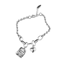 将图片加载到图库查看器，Sterling Silver Simple Heart Ball Letter Square Bracelet Fashion Unique Design Retro Couple Heart Cute Couple Charms Chain Bracelet Adjustable Layered Metal Link Bracelet For Women Girls
