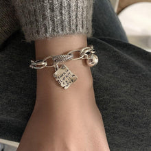 将图片加载到图库查看器，Sterling Silver Simple Heart Ball Letter Square Bracelet Fashion Unique Design Retro Couple Heart Cute Couple Charms Chain Bracelet Adjustable Layered Metal Link Bracelet For Women Girls
