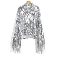 Load image into Gallery viewer, Sterlling Women's Tassel Sequin Jacket Autumn Winter Streewear Rock Stylish Long-sleeved Silver Reflective Jacket Women Outwear Tops
