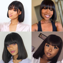 Load image into Gallery viewer, Straight Bob Human Hair Wigs With Bangs Short Brazilian Human Hair Bob Wigs For Woman No Lace Full Machine Made Human Hair Wigs For Black Women Gifts for Girlfriends
