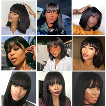 Load image into Gallery viewer, Straight Bob Human Hair Wigs With Bangs Short Brazilian Human Hair Bob Wigs For Woman No Lace Full Machine Made Human Hair Wigs For Black Women Gifts for Girlfriends
