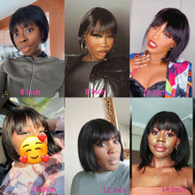 Load image into Gallery viewer, Straight Bob Human Hair Wigs With Bangs Short Brazilian Human Hair Bob Wigs For Woman No Lace Full Machine Made Human Hair Wigs For Black Women Gifts for Girlfriends
