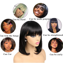 将图片加载到图库查看器，Straight Bob Wig Human Hair Wig With Bangs Short Bob Human Hair Wigs For Women Brazilian Straight Fringe Human Hair Wigs For Black Women Gifts for Girlfriends
