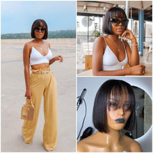 将图片加载到图库查看器，Straight Bob Wig Human Hair Wig With Bangs Short Bob Human Hair Wigs For Women Brazilian Straight Fringe Human Hair Wigs For Black Women Gifts for Girlfriends
