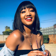 将图片加载到图库查看器，Straight Bob Wig Human Hair Wig With Bangs Short Bob Human Hair Wigs For Women Brazilian Straight Fringe Human Hair Wigs For Black Women Gifts for Girlfriends
