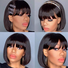 将图片加载到图库查看器，Straight Bob Wig Human Hair Wig With Bangs Short Bob Human Hair Wigs For Women Brazilian Straight Fringe Human Hair Wigs For Black Women Gifts for Girlfriends
