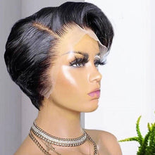 将图片加载到图库查看器，Straight Pixie Cut Wig Side Part Lace Front Human Hair Wigs Pre-plucked for Black Women Brazilian Bob Wig Transparent Lace Wigs Human Hair Wigs For Black Women Gifts for Girlfriends
