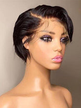 将图片加载到图库查看器，Straight Pixie Cut Wig Side Part Lace Front Human Hair Wigs Pre-plucked for Black Women Brazilian Bob Wig Transparent Lace Wigs Human Hair Wigs For Black Women Gifts for Girlfriends
