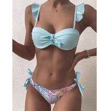 将图片加载到图库查看器，Striped Lace Ruffle Push Up Women Swimsuit Female Swimwear Bra Cup Bikini Set High Cut Bathing Suit Women Two Piece Swimsuits Push Up Bikini Sets Bathing Suits Ruffle Bikini Tops With Bottoms For Teen Girls
