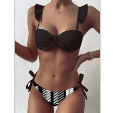 将图片加载到图库查看器，Striped Lace Ruffle Push Up Women Swimsuit Female Swimwear Bra Cup Bikini Set High Cut Bathing Suit Women Two Piece Swimsuits Push Up Bikini Sets Bathing Suits Ruffle Bikini Tops With Bottoms For Teen Girls
