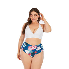 Load image into Gallery viewer, Striped Plus Size Women 2 Pieces Bikini Women's Plus Size Bathing Suits Two Piece High Cut Bikini Sets Waist Swimsuits Swimwear Large Size Swimsuit Off Shoulder High Waist Bathing Suit High Cut Swimwear
