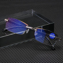 将图片加载到图库查看器，Stylish Fashionable  Blue Light Blocking Rimless Reading Glasses Women Men Simple Modern Square Frameless Diopters Glasses Frameless Reading Glasses Blue Light Blocking Rimless Computer Reader Lightweight Anti Glare Filter Eyeglasses

