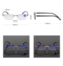 将图片加载到图库查看器，Stylish Fashionable  Blue Light Blocking Rimless Reading Glasses Women Men Simple Modern Square Frameless Diopters Glasses Frameless Reading Glasses Blue Light Blocking Rimless Computer Reader Lightweight Anti Glare Filter Eyeglasses
