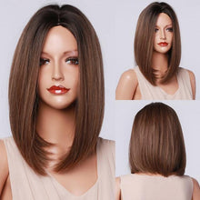 Load image into Gallery viewer, Stylish Light White Blonde Ombre Short Bob Wigs for Women Synthetic Straight Hair Wig Natural Cosplay Party Middle Part Wigs Wigs For Black Women Gifts for Bestfriends
