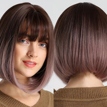 Load image into Gallery viewer, Stylish Light White Blonde Ombre Short Bob Wigs for Women Synthetic Straight Hair Wig Natural Cosplay Party Middle Part Wigs Wigs For Black Women Gifts for Bestfriends
