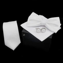 Load image into Gallery viewer, Stylish Solid Color Polyester Tie Bowtie Handkerchief Cufflinks Set For Men Butterfly Wedding Party Necktie Men's Fashion Bowtie
