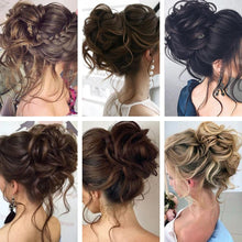将图片加载到图库查看器，Stylish Synthetic Hair Bun Chignon Messy Curly Hair Band Elastic Scrunchy False Hair Pieces For Women Hairpins Black Brown Clip in Hair Extension For Volumized Hair Buns For Girls
