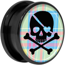 Load image into Gallery viewer, Pink Green Plaid Heart Skull Black Anodized Screw Fit Plug Set 20mm
