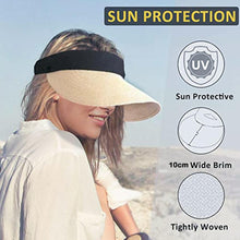 将图片加载到图库查看器，Summer Adjustable Empty Top Hat Portable Foldable Women's Beach Hat Wide Brim Women Sun Hat Fashion Casual Comfortable Cap Visors For Outdoor Activities
