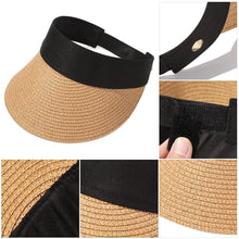 将图片加载到图库查看器，Summer Adjustable Empty Top Hat Portable Foldable Women's Beach Hat Wide Brim Women Sun Hat Fashion Casual Comfortable Cap Visors For Outdoor Activities
