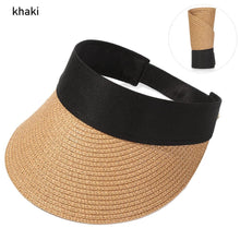 将图片加载到图库查看器，Summer Adjustable Empty Top Hat Portable Foldable Women's Beach Hat Wide Brim Women Sun Hat Fashion Casual Comfortable Cap Visors For Outdoor Activities
