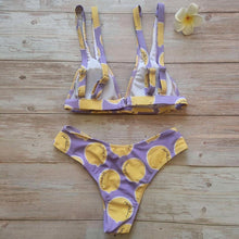 将图片加载到图库查看器，Summer Bikini Stylish Swimwear Women Halter Push Up Bikini Women's  Neck Triangle Bikini Set Leopard Print Two Piece Swimsuits Set Swimsuit Female Lemon Print Bandage Bathing Suit
