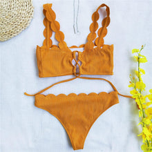 将图片加载到图库查看器，Summer Blue Bikini Women Swimwear Female Swimsuit  Women’s Floral Print Lace-up Strapless Padded Comfortable Swimwear Bathing Suit Two-pieces Bikini Set Knotted Bathing Swim Suit
