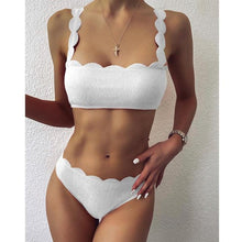 将图片加载到图库查看器，Summer Blue Bikini Women Swimwear Female Swimsuit  Women’s Floral Print Lace-up Strapless Padded Comfortable Swimwear Bathing Suit Two-pieces Bikini Set Knotted Bathing Swim Suit
