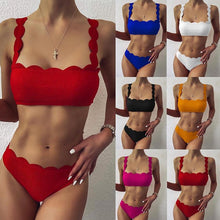 将图片加载到图库查看器，Summer Blue Bikini Women Swimwear Female Swimsuit  Women’s Floral Print Lace-up Strapless Padded Comfortable Swimwear Bathing Suit Two-pieces Bikini Set Knotted Bathing Swim Suit
