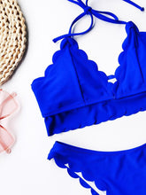 将图片加载到图库查看器，Summer Blue Bikini Women Swimwear Female Swimsuit  Women’s Floral Print Lace-up Strapless Padded Comfortable Swimwear Bathing Suit Two-pieces Bikini Set Knotted Bathing Swim Suit
