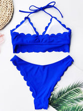 将图片加载到图库查看器，Summer Blue Bikini Women Swimwear Female Swimsuit  Women’s Floral Print Lace-up Strapless Padded Comfortable Swimwear Bathing Suit Two-pieces Bikini Set Knotted Bathing Swim Suit
