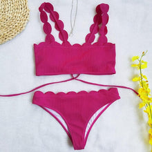 将图片加载到图库查看器，Summer Blue Bikini Women Swimwear Female Swimsuit  Women’s Floral Print Lace-up Strapless Padded Comfortable Swimwear Bathing Suit Two-pieces Bikini Set Knotted Bathing Swim Suit
