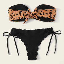 将图片加载到图库查看器，Summer Blue Bikini Women Swimwear Female Swimsuit  Women’s Floral Print Lace-up Strapless Padded Comfortable Swimwear Bathing Suit Two-pieces Bikini Set Knotted Bathing Swim Suit
