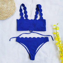 将图片加载到图库查看器，Summer Blue Bikini Women Swimwear Female Swimsuit  Women’s Floral Print Lace-up Strapless Padded Comfortable Swimwear Bathing Suit Two-pieces Bikini Set Knotted Bathing Swim Suit
