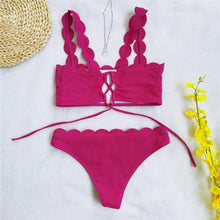 将图片加载到图库查看器，Summer Blue Bikini Women Swimwear Female Swimsuit  Women’s Floral Print Lace-up Strapless Padded Comfortable Swimwear Bathing Suit Two-pieces Bikini Set Knotted Bathing Swim Suit
