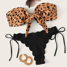 将图片加载到图库查看器，Summer Blue Bikini Women Swimwear Female Swimsuit  Women’s Floral Print Lace-up Strapless Padded Comfortable Swimwear Bathing Suit Two-pieces Bikini Set Knotted Bathing Swim Suit
