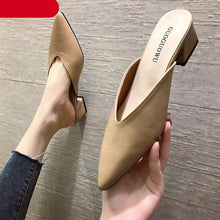 将图片加载到图库查看器，Summer Elegant Ladies Slippers Slip On Square Heel Shoes High Heels Women Pumps Women Flats Elastic Mules Comfortable Slip On Women's Flats Loafers Casual Flat Shoes
