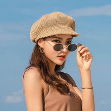 Load image into Gallery viewer, Summer Fashion Cap Straw Women Cap Adjustable Beret Mesh Breathable Berets Women Autumn Winter Hat Retro Pure Color Beanie Outdoor Beige Hat 56-58cm
