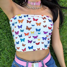 Load image into Gallery viewer, Summer fashion styles sleeveless butterfly print sexy streetwear crop tops cute tops for Women
