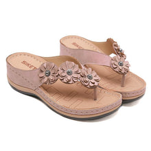 将图片加载到图库查看器，Summer Flat Sandal For Women Multicolor Handmade Retro Flowers Flip-Flops Women Slippers Cute Flat Summer Flats Sandals Women Strappy Flat Open Toe Sandals
