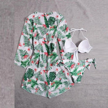 将图片加载到图库查看器，Summer Floral Print Bikini Swimsuit Women 3 Piece High-Waist Bikini Set Swimwear Female Push-Up Bathing Suit Tropical High Waist Wrap Swimsuit With Beach Cover Ups Soft And Breathable Summer Bikini
